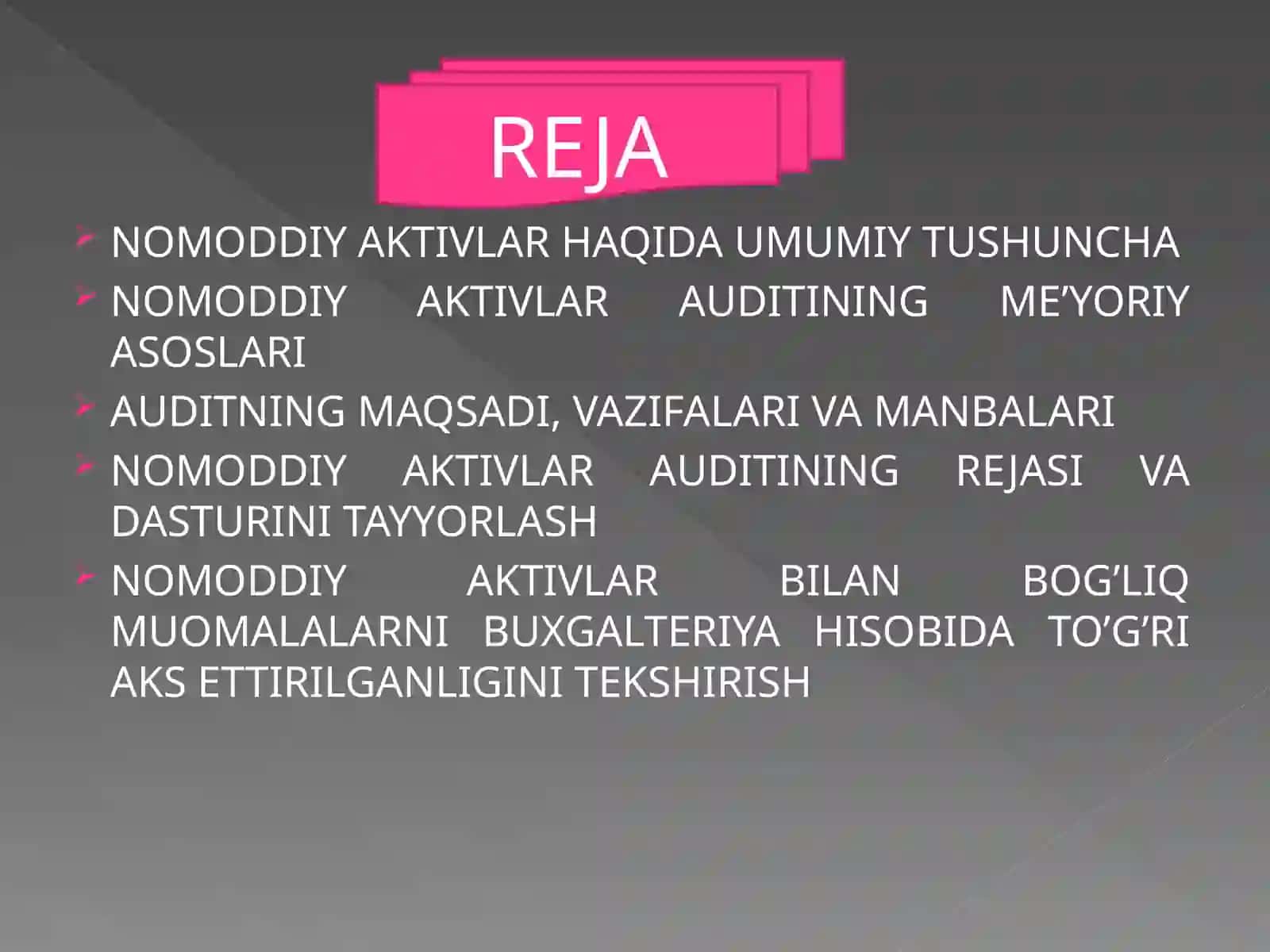 NOMODDIY AKTIVLAR Harakati bilan bog‘liq muomalalari AUDITI 2