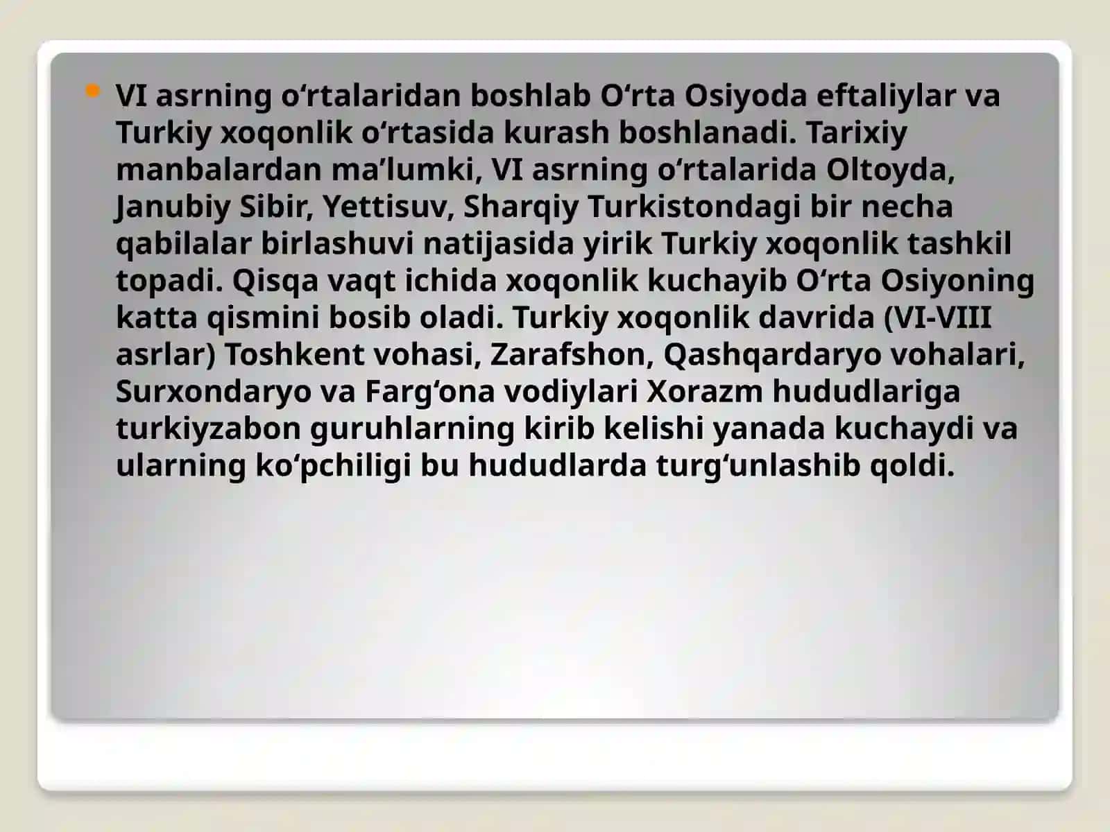 “Ilk o’rta asrlarda O’rta Osiyoda etnogenez jarayoni” slaydi 2
