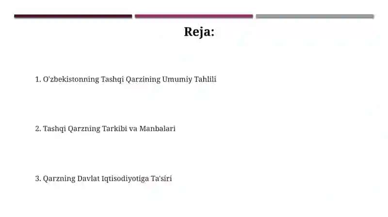 O’zbekiston respublikasi tashqi qarzi tahlili 2