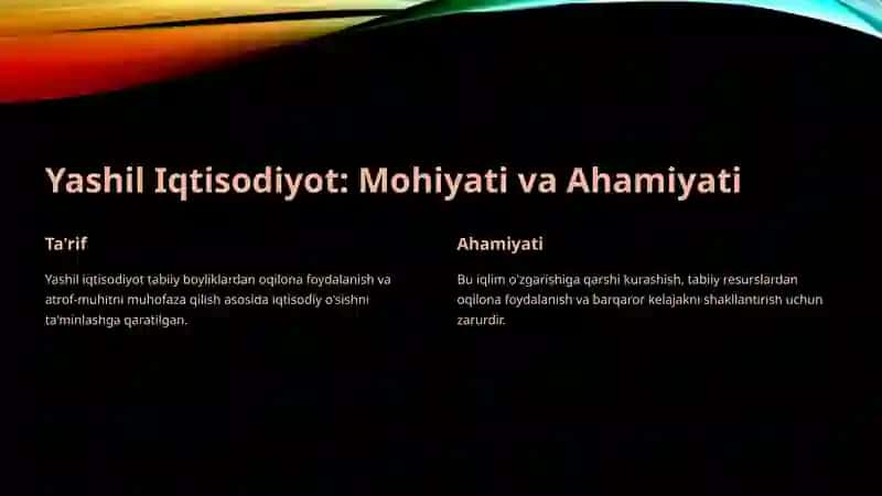 Yashil Iqtisodiyotga O'tish: Strategiya va Dastaklar 2