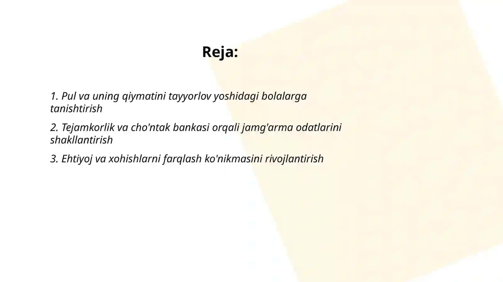 Pul va uning qiymatini tayyorlov yoshidagi bolalarga tanishtirish 2