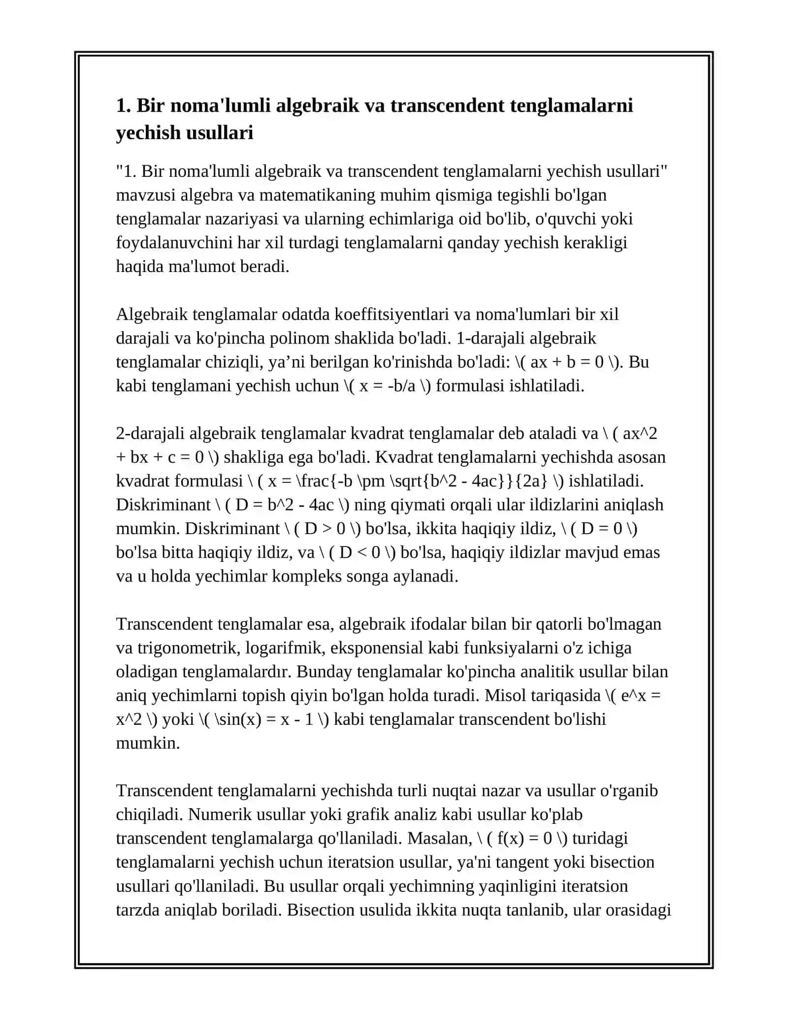 TENGLAMA VA TENGLAMALAR SISTEMASINI YECHISH 2