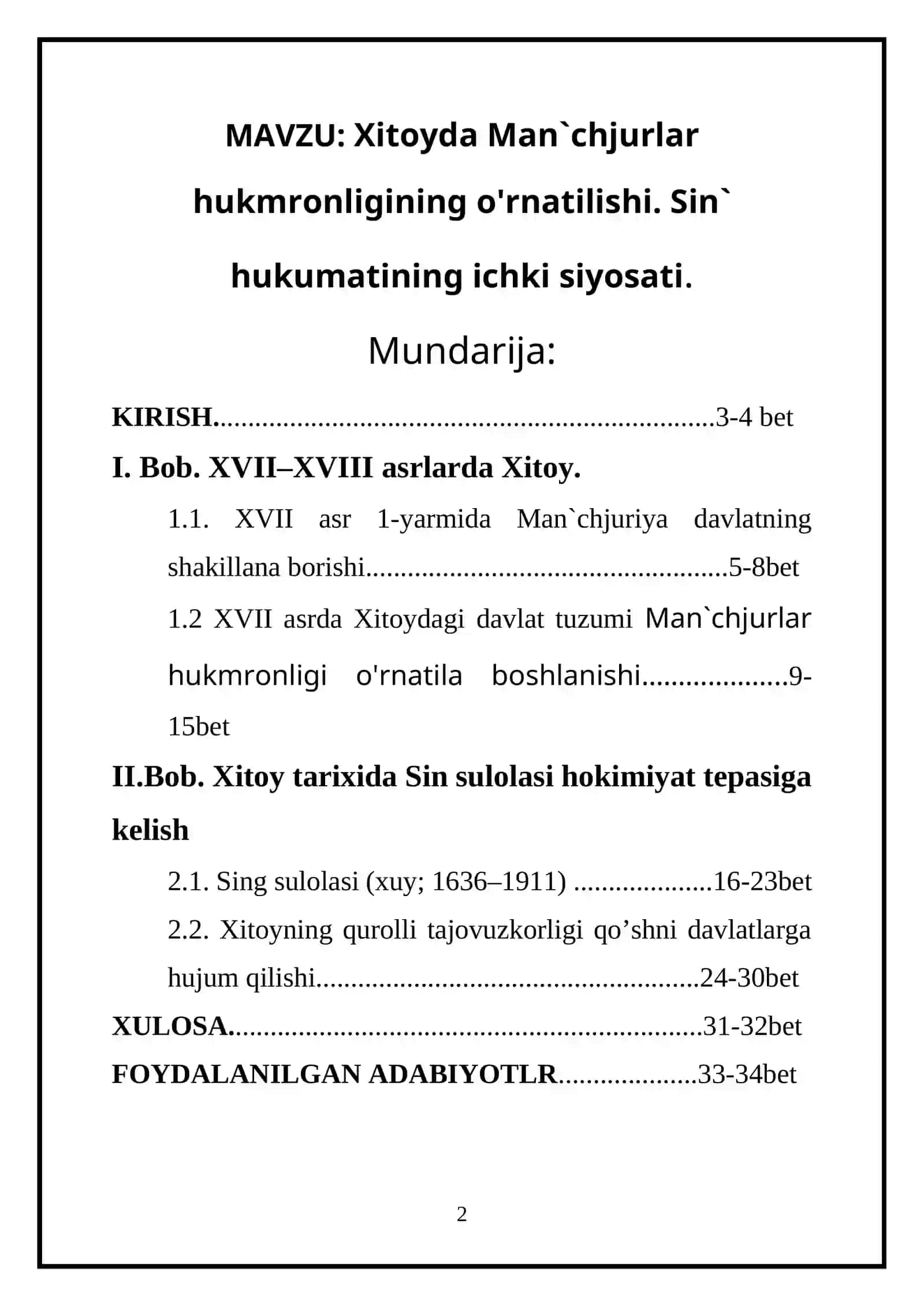 Xitoyda Man`chjurlar hukmronligining o'rnatilishi. Sin` hukumatining ichki siyosati 2