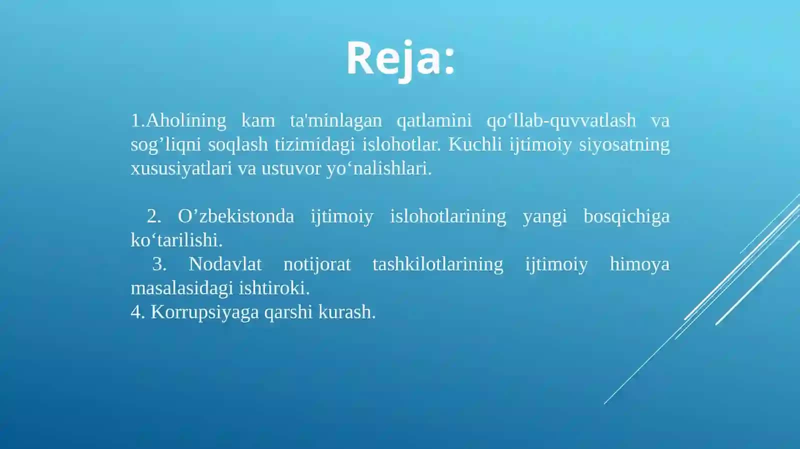 O’ZBEKISTONNING ENG YANGI TARIXI FANI 8- MAVZU:O’ZBEKISTONRESPUBLIKASIDAGI IJTIMOIY O’ZGARISHLAR 2