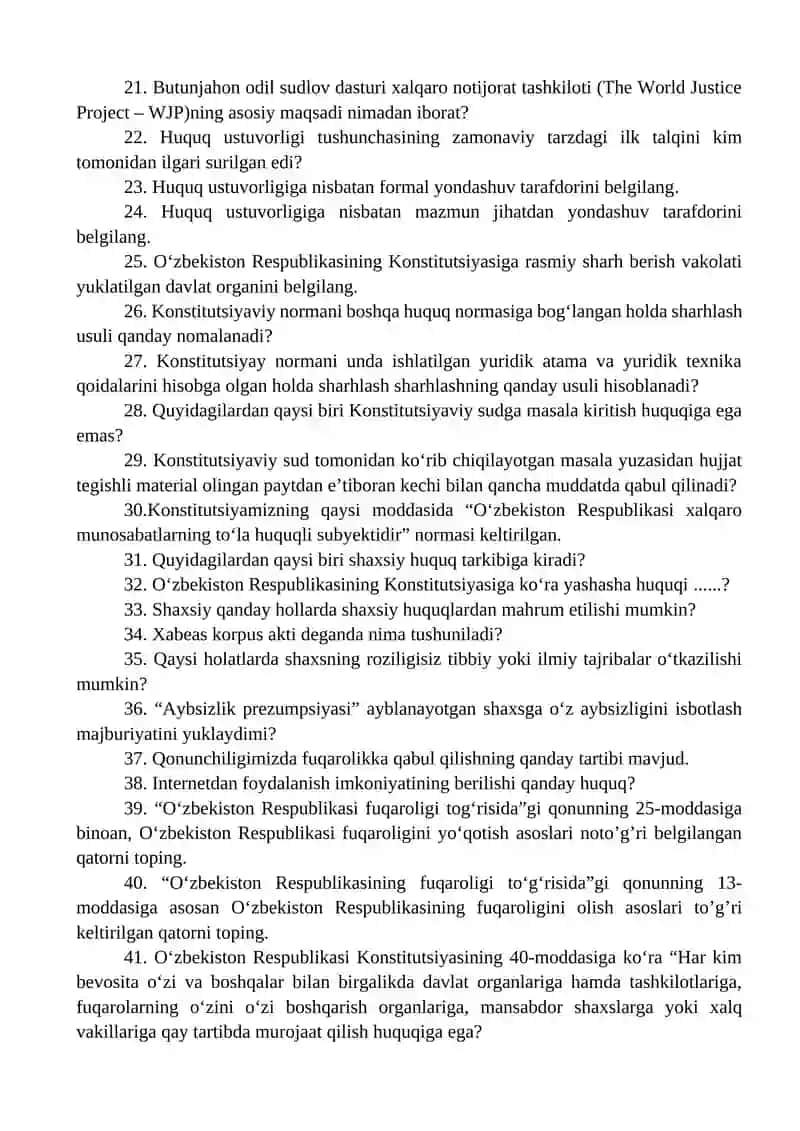 Konstitutsiyaviy Huquq Fanidan Oralik Nazorat Savollari 2