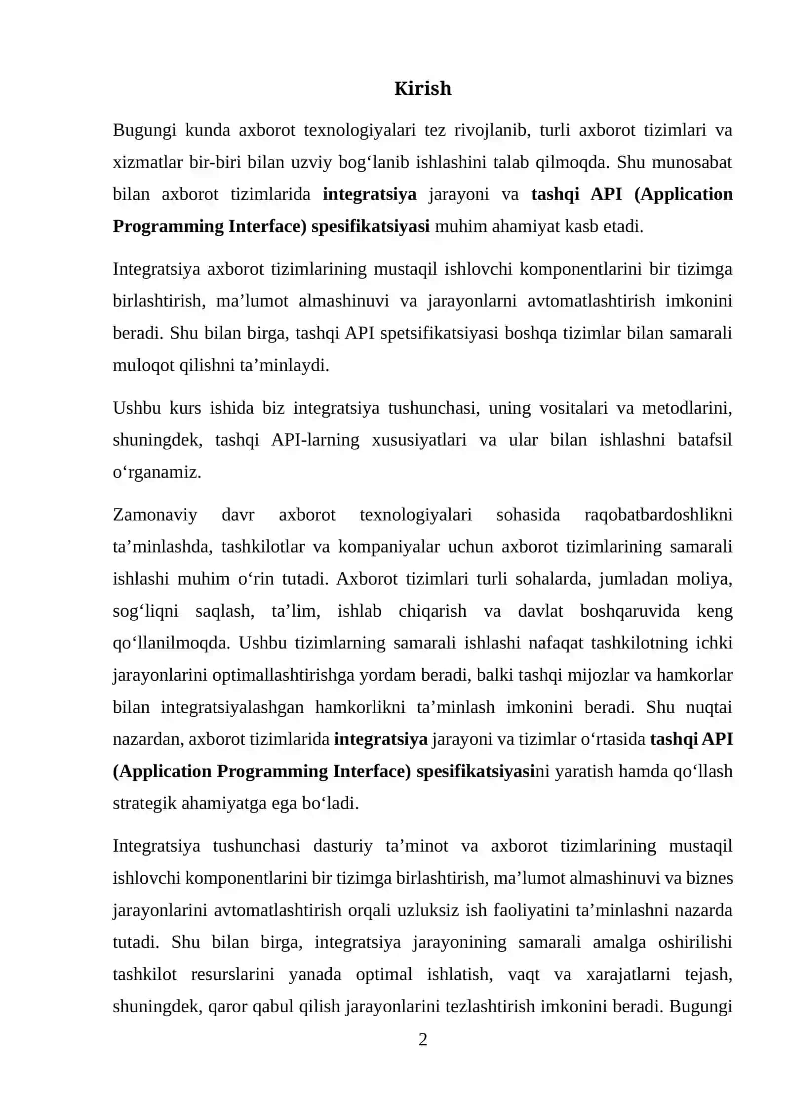 AXBOROT TIZIMIDA INTEGRATSIYA VA TASHQI API SPESIFIKATSIYASI 2