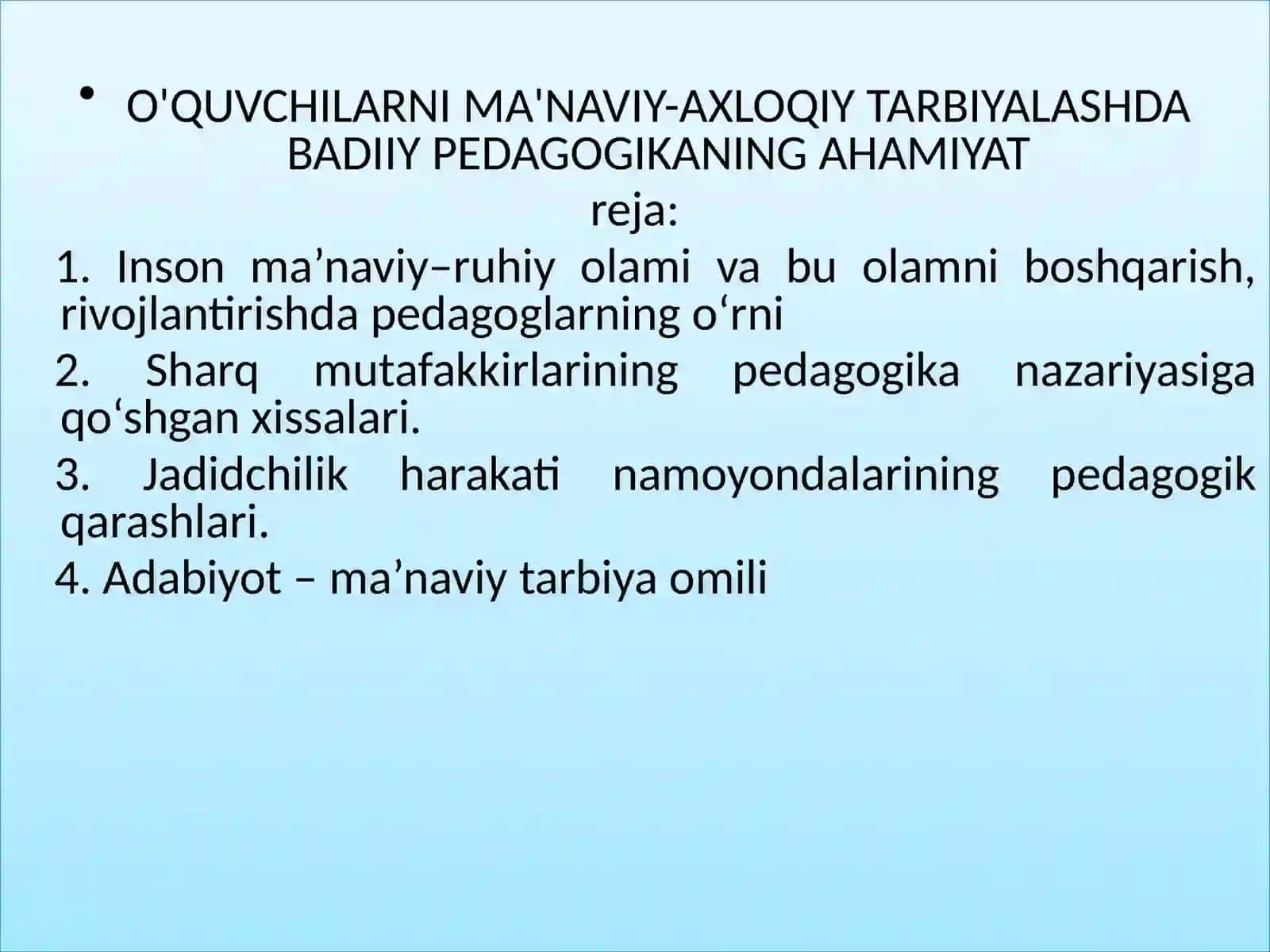 O'QUVCHILARNI MA'NAVIY-AXLOQIY TARBIYALASHDA BADIIY PEDAGOGIKANING AHAMIYAT 2
