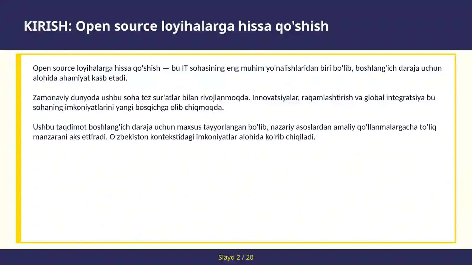 Open source loyihalarga hissa qo'shish 2