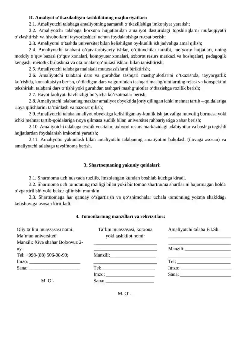 MA’MUN UNIVERSITETI TALABASINING YAKKA TARTIBDA AMALIYOT O‘TASHI TO‘G‘RISIDA 2