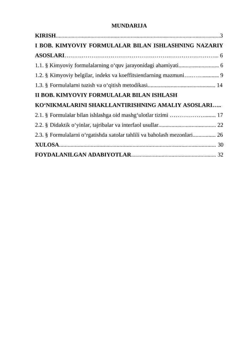 Kimyoviy formulalar bilan ishlash ko‘nikmalarini shakllantirish 2