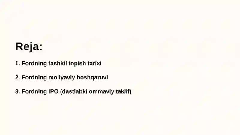 Fordning tashkil topish, moliyaviy boshqaruv va IPO 2