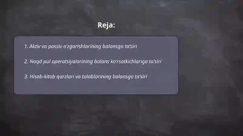 Xoʻjalik muomalalarining balansga tasiri 2