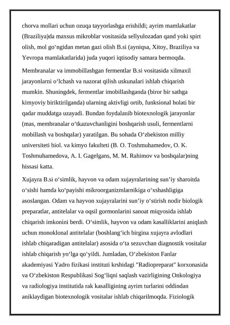 BIOLOGIK VA BIOTEXNIK TIZIMLAMI YARATISH VA TAHLIL QILISH 2