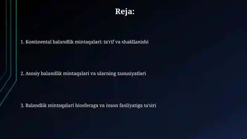 Materiklarda shakllangan balandlik mintaqalari 2