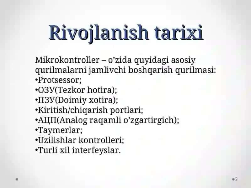 Mikrokontrollerlar arxitekturasi va Rivojlanish tarixi 2