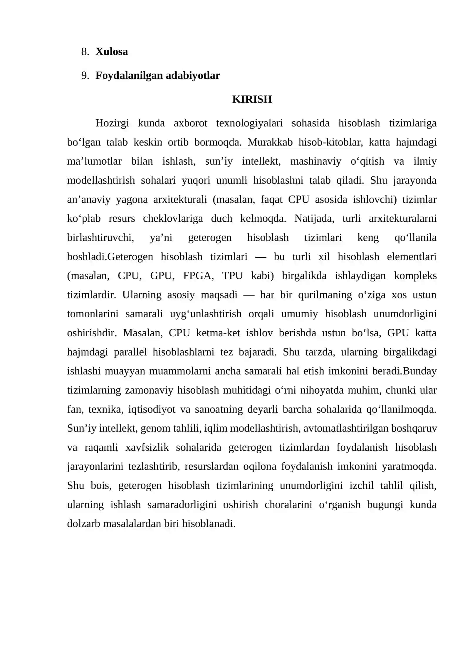 Geterogen hisoblashda unumdorlikni izchil tahlil qilish bo‘yicha choralar. 2