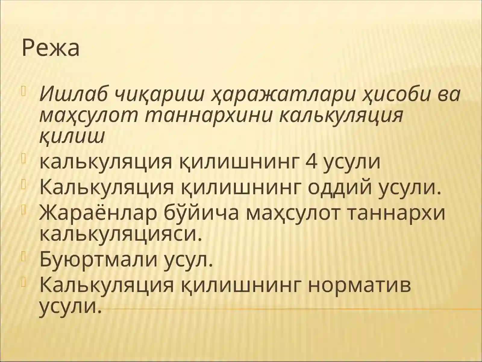 USTAMA XARAJATLAR VA TANNARX KALKULYASIYASI HISOBI 2