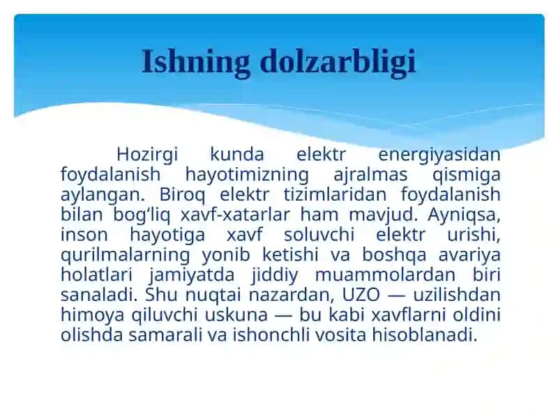 Labaratoriyada elektr xavfsizlikni ta‘minlovchi UZO asosi 2