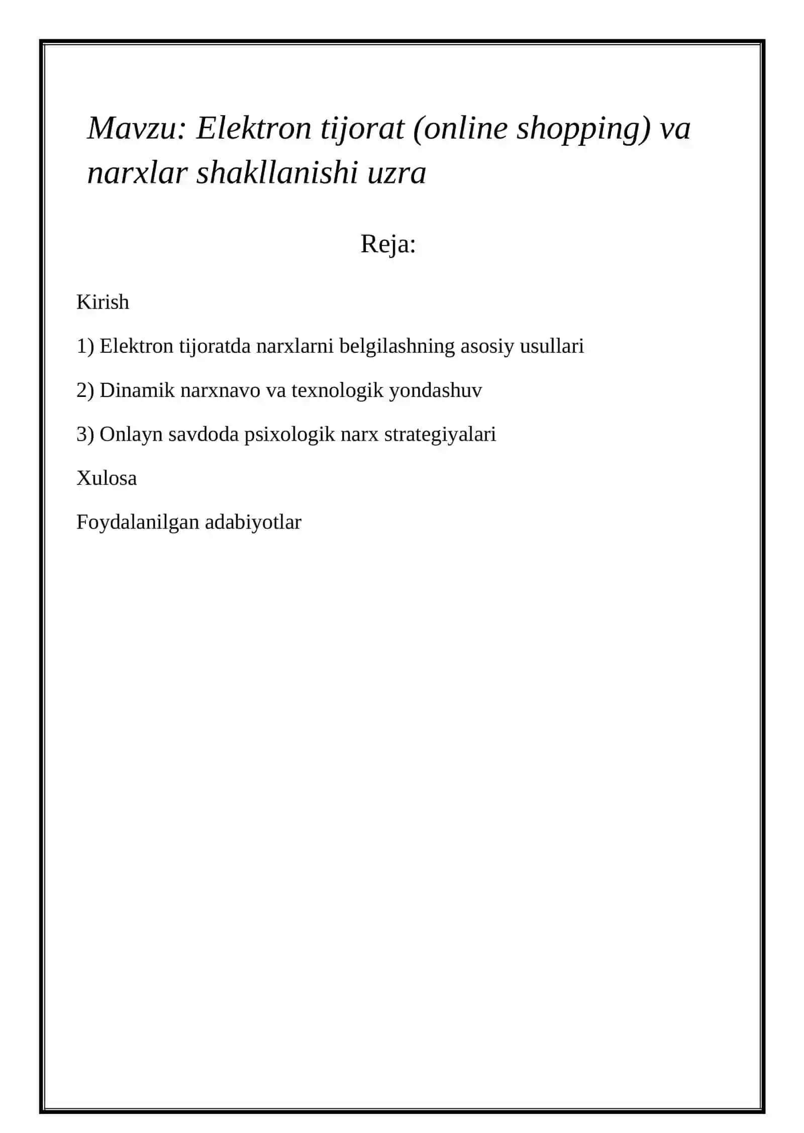 Elektron tijorat (online shopping) va narxlar shakllanishi uzra 2