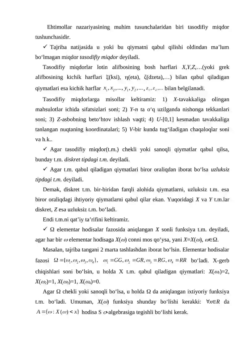 Tasodifiy moqdorlar va ularning taqsimoti 2