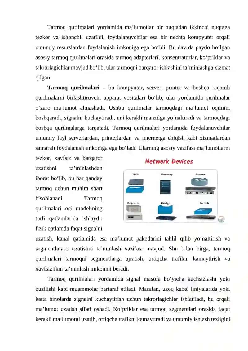 Tarmoq qurilmalari va ularning vazifalari 2
