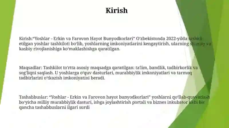 Yoshlar - Erkin va Farovon Hayot Bunyodkorlari 2