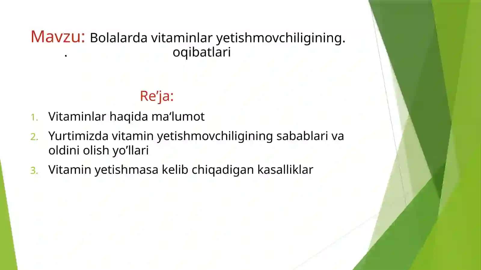 Bolalarda vitaminlar yetishmovchiligining oqibatlari 2