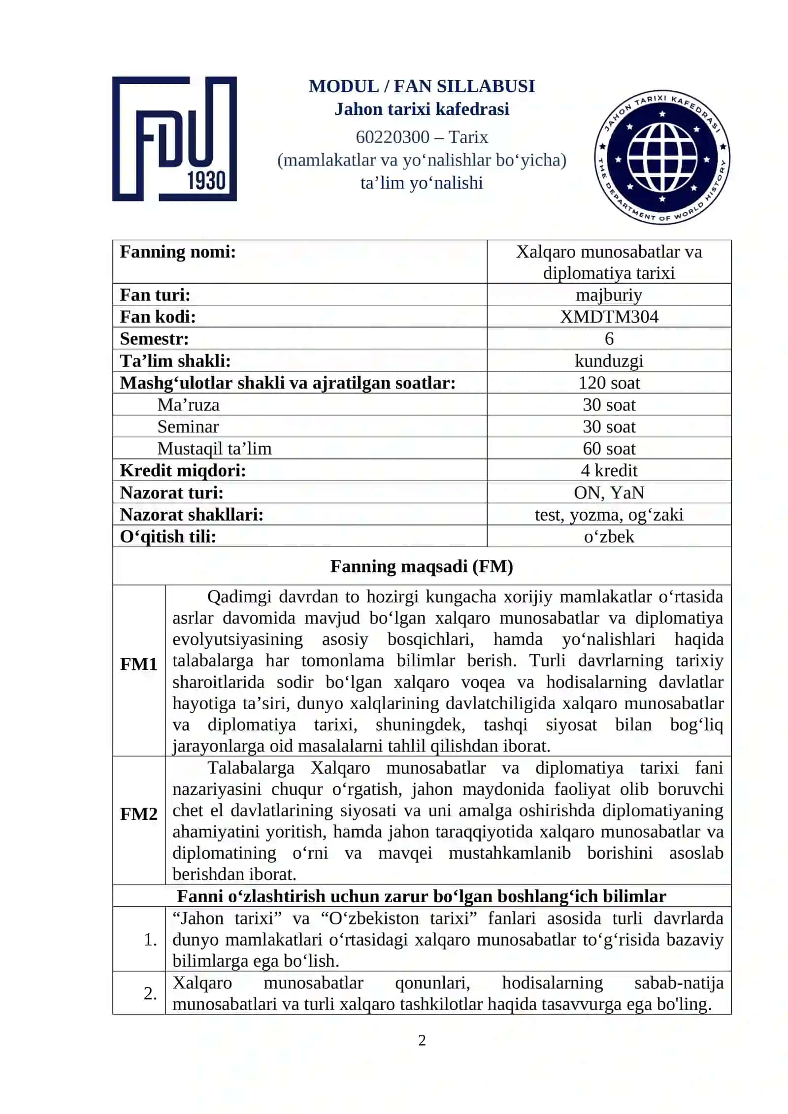 Xalqaro munosabatlar va diplomatiya tarixi 2
