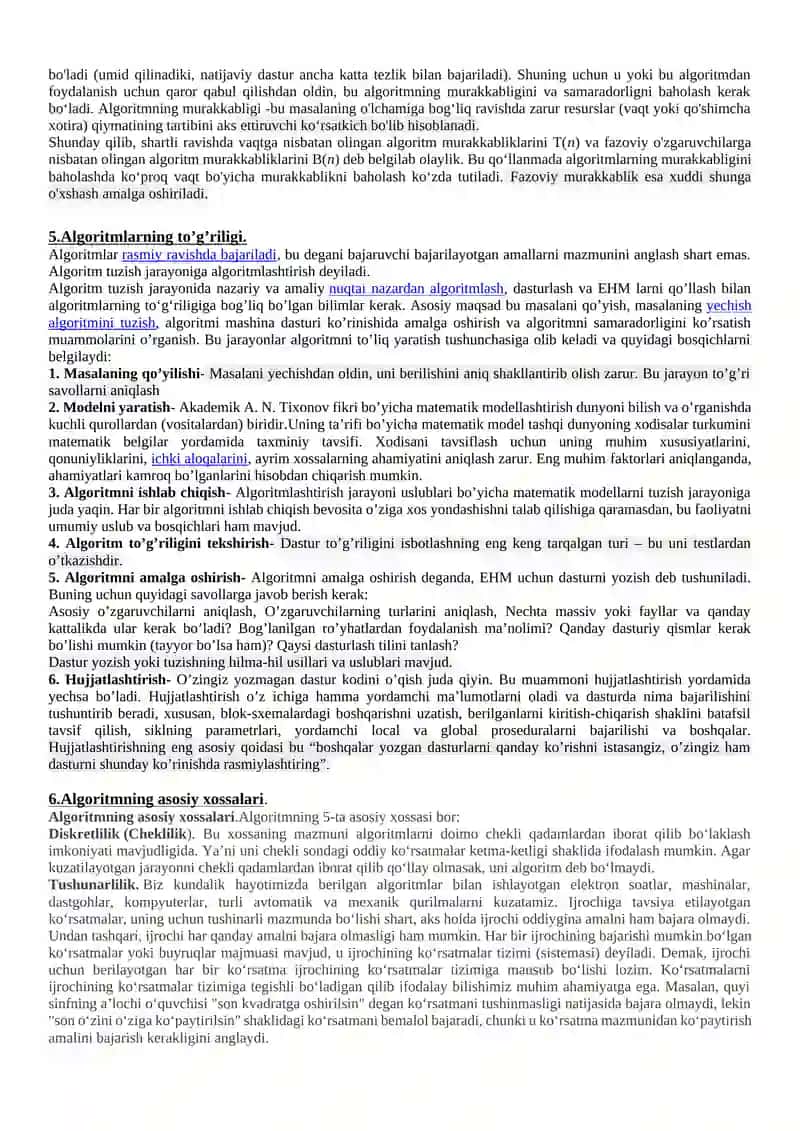 Algoritm tushunchasini shakllantirish 2