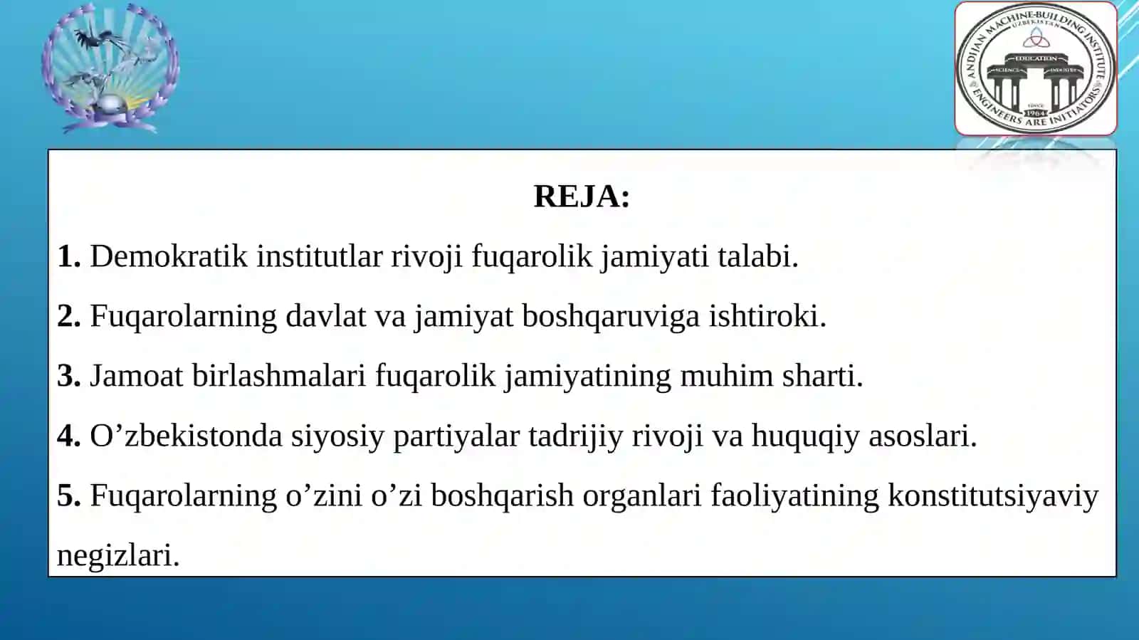 O’zbekistondafuqarolik jamiyati institutlari va mahalliyo’z-o’zini boshqarish 2