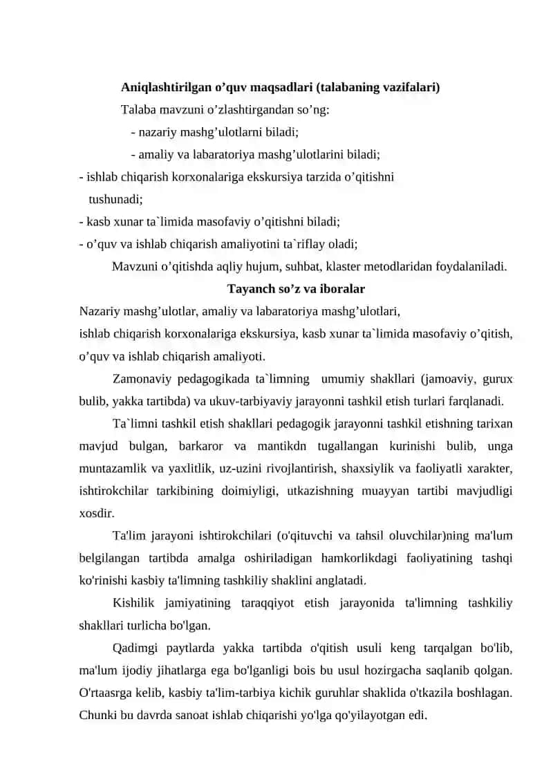 Kasb hunar ta`limining tashkiliy shakllari 2