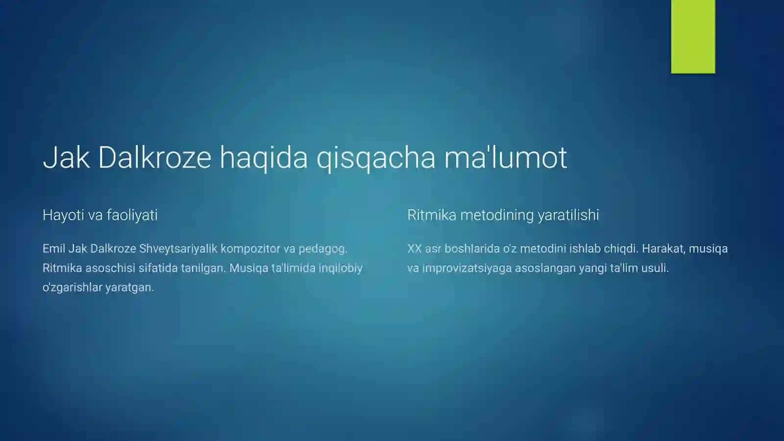Ritm bolalar bilan ishlashda Jak Dalkroze metodikasi 2