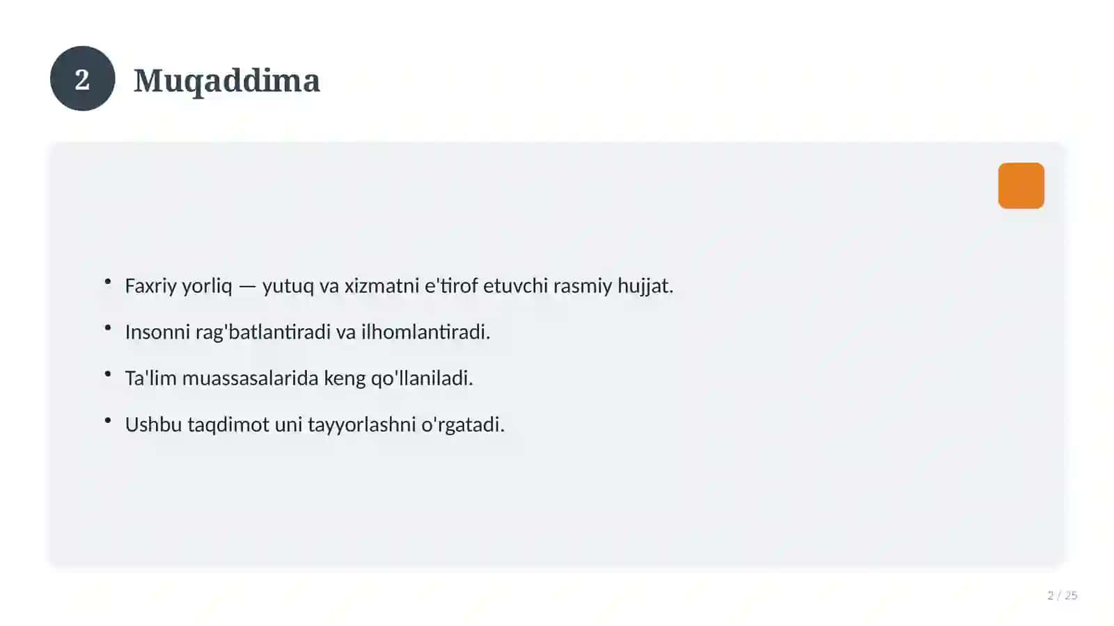 Faxriy yorliq maktab o'quvchilari uchun 2