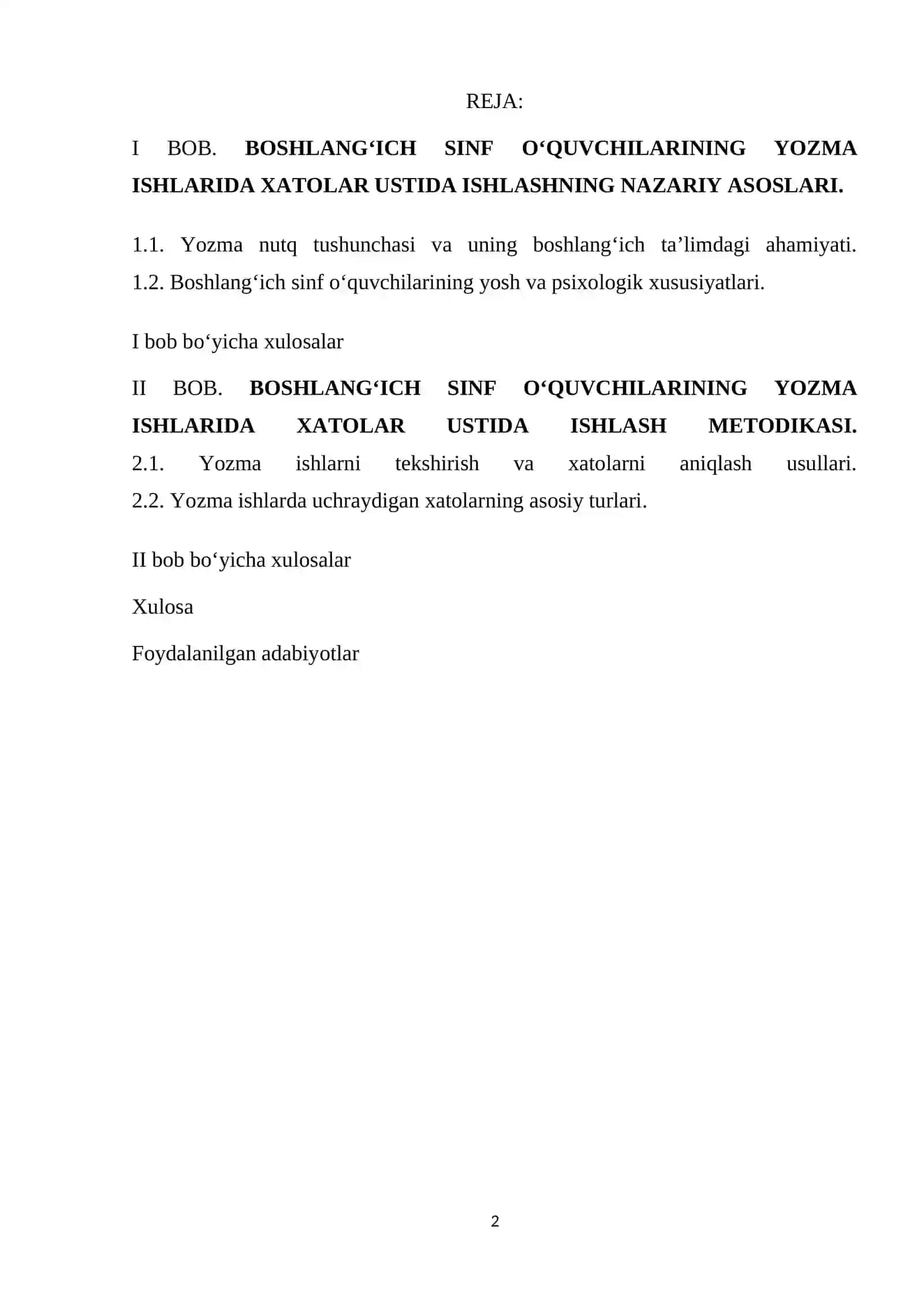 Boshlang‘ich sinf o‘quvchilarining  yozma ishlarida yo‘l qo‘yadigan xatolari ustida ishlash. 2