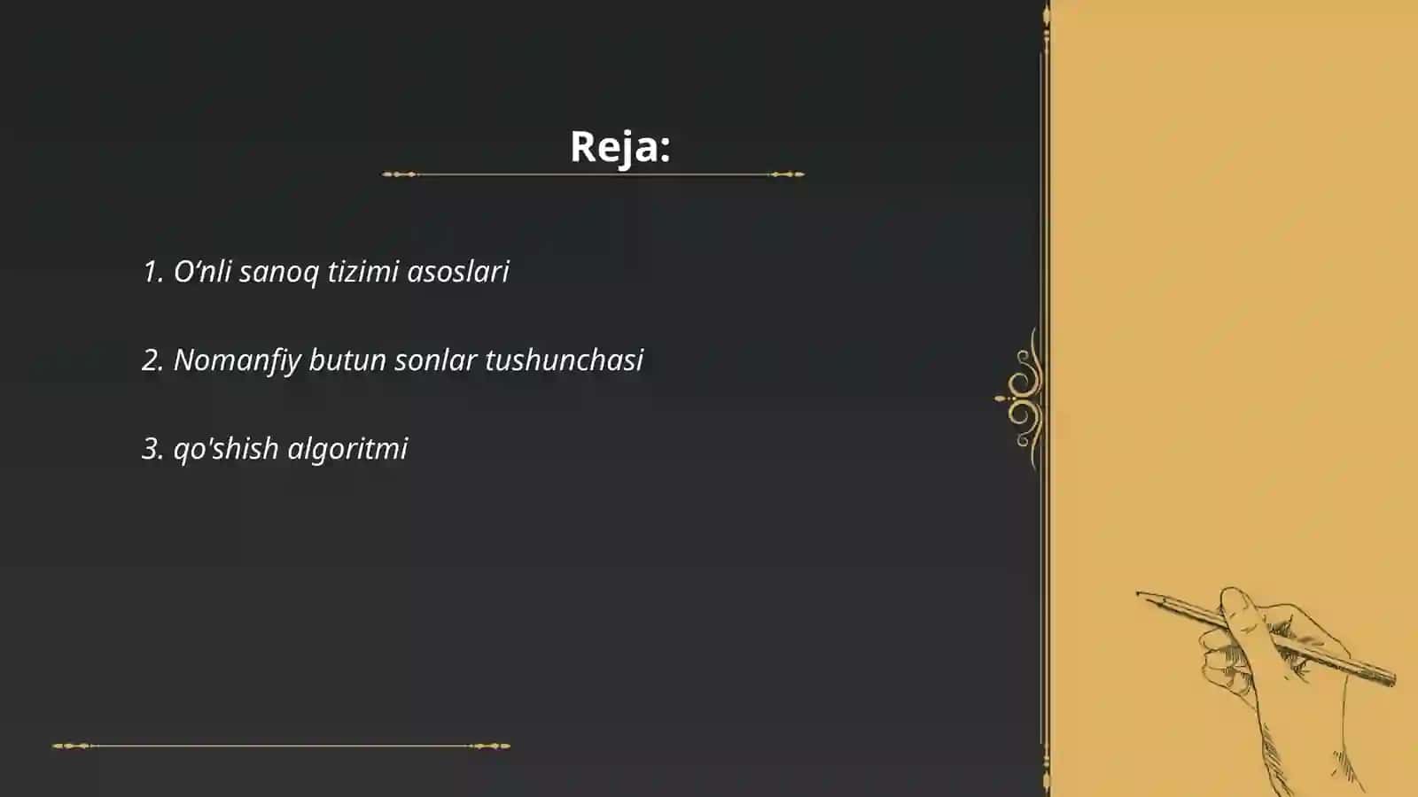 Oʻnli sanoq sistemasidagi nomanfiy butun sonlarni arifmetik amallarining algaritmi 2
