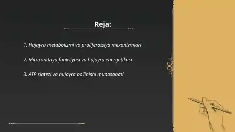 Hujayrada moddalar energiya va maʼlumotlar oqimi hujayra proliferatsiyasi muammolarining tibbiyotdagi roli 2