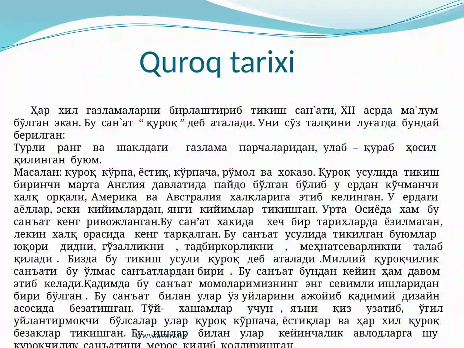 Yo’l-yo’l usulida ushlagich dars ishlanma 2