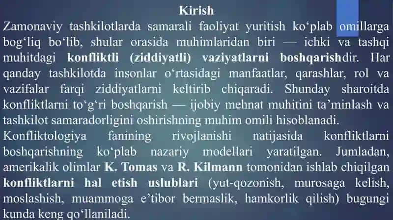Tashkilotda konfiliktli vaziyatlarni boshqarishning zamonaviy usullari 2