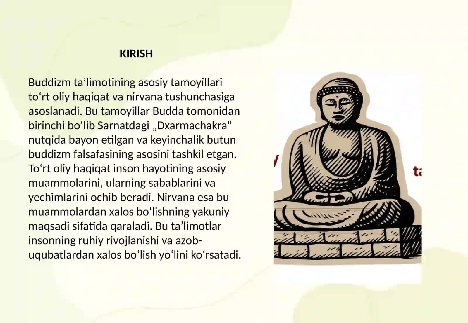 Buddizm ta’limotida to‘rt oliy haqiqat, nirvana haqidagi qarashlar 2