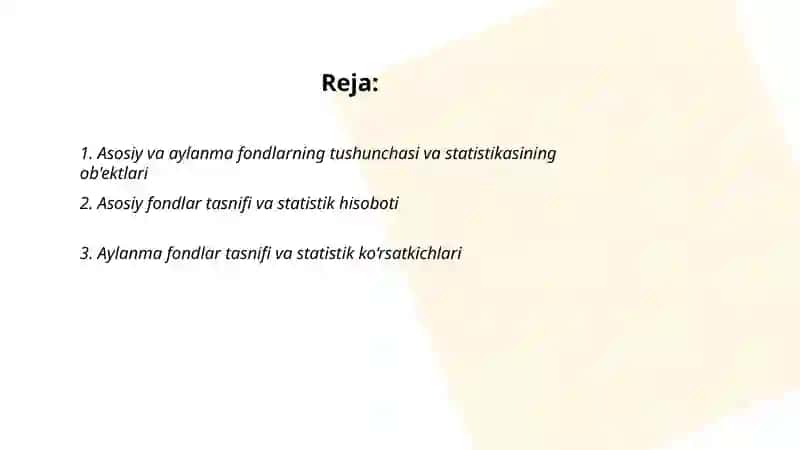 Asosiy va aylanma fondlar statistikasi 2