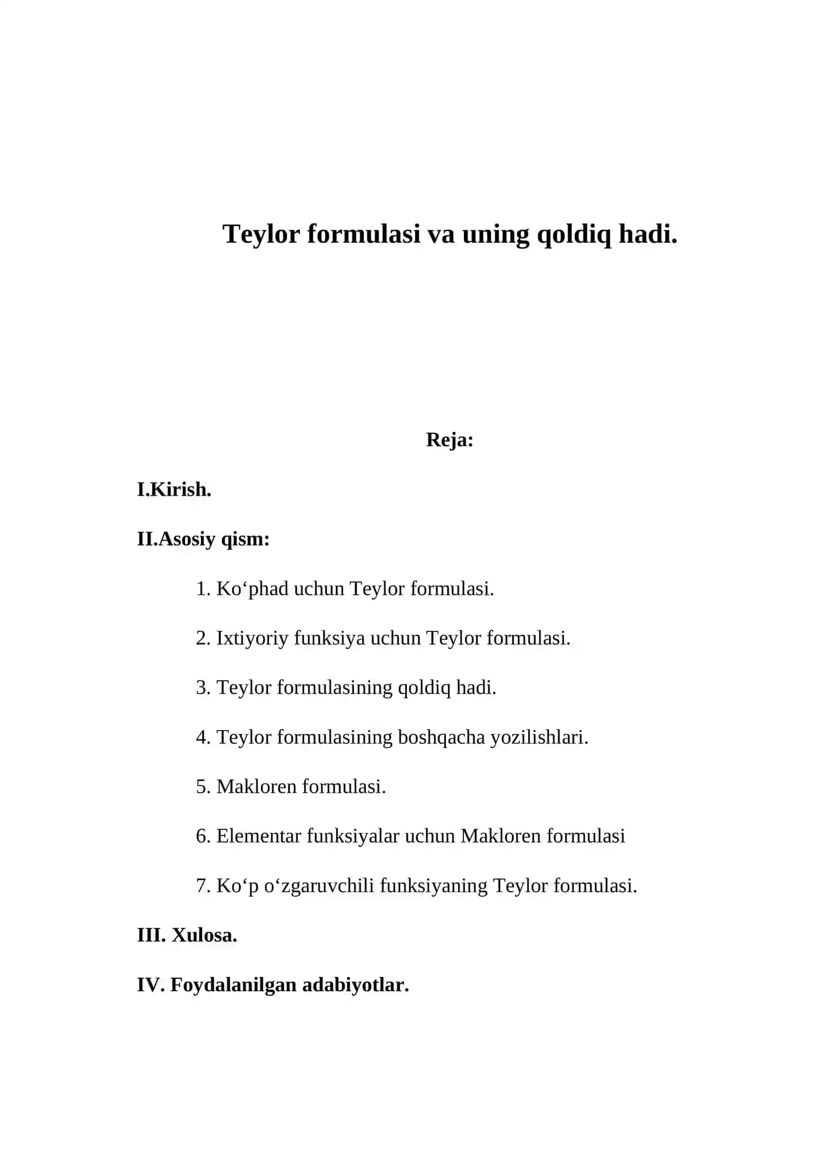 Teylor formulasi va uning qoldiq hadi 2