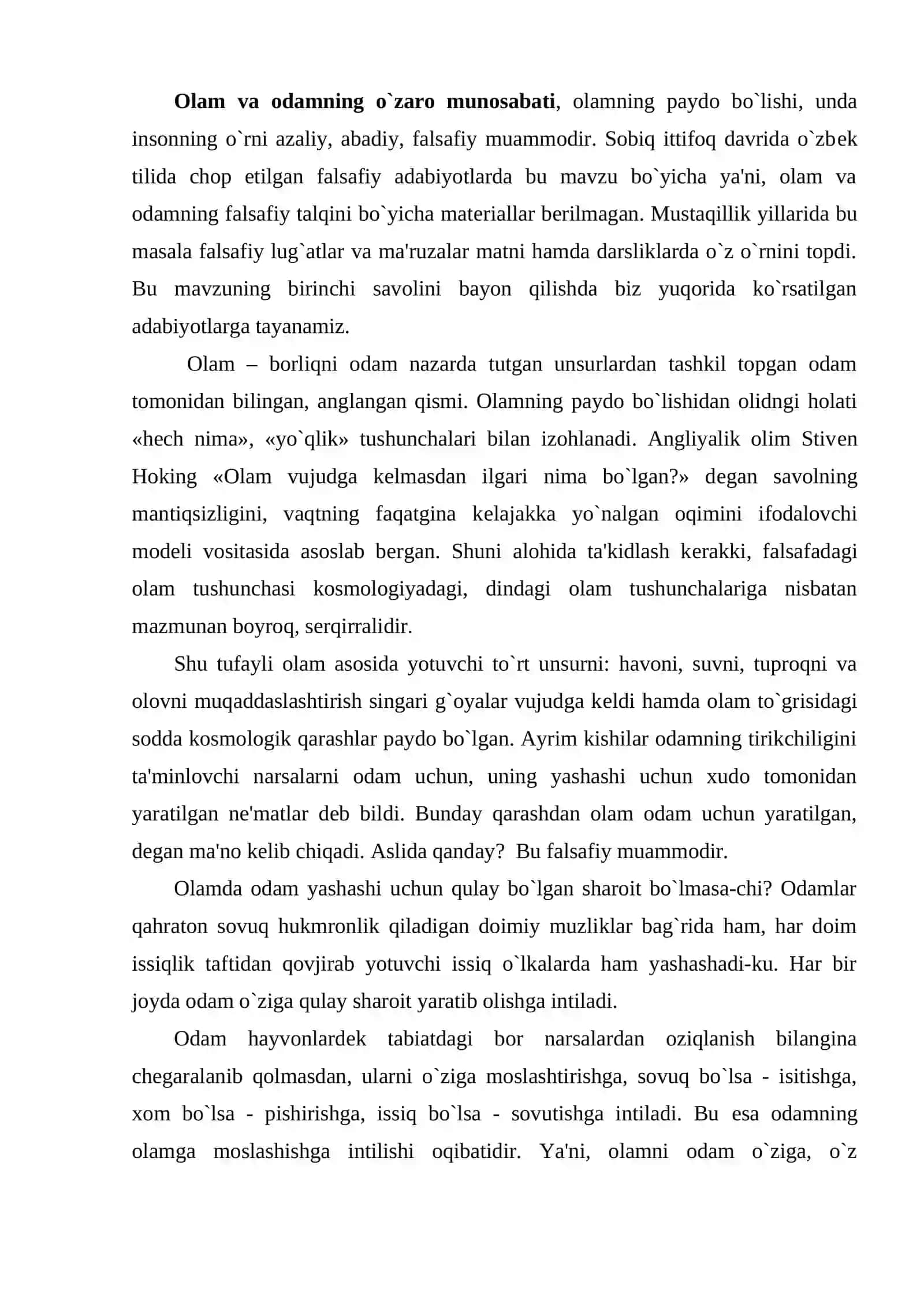 OLAMNING PAYDO BO’LISHI VA EVOLYUTSIYA TO’G’RISIDA TABIIY-ILMIY BILIMLAR 2