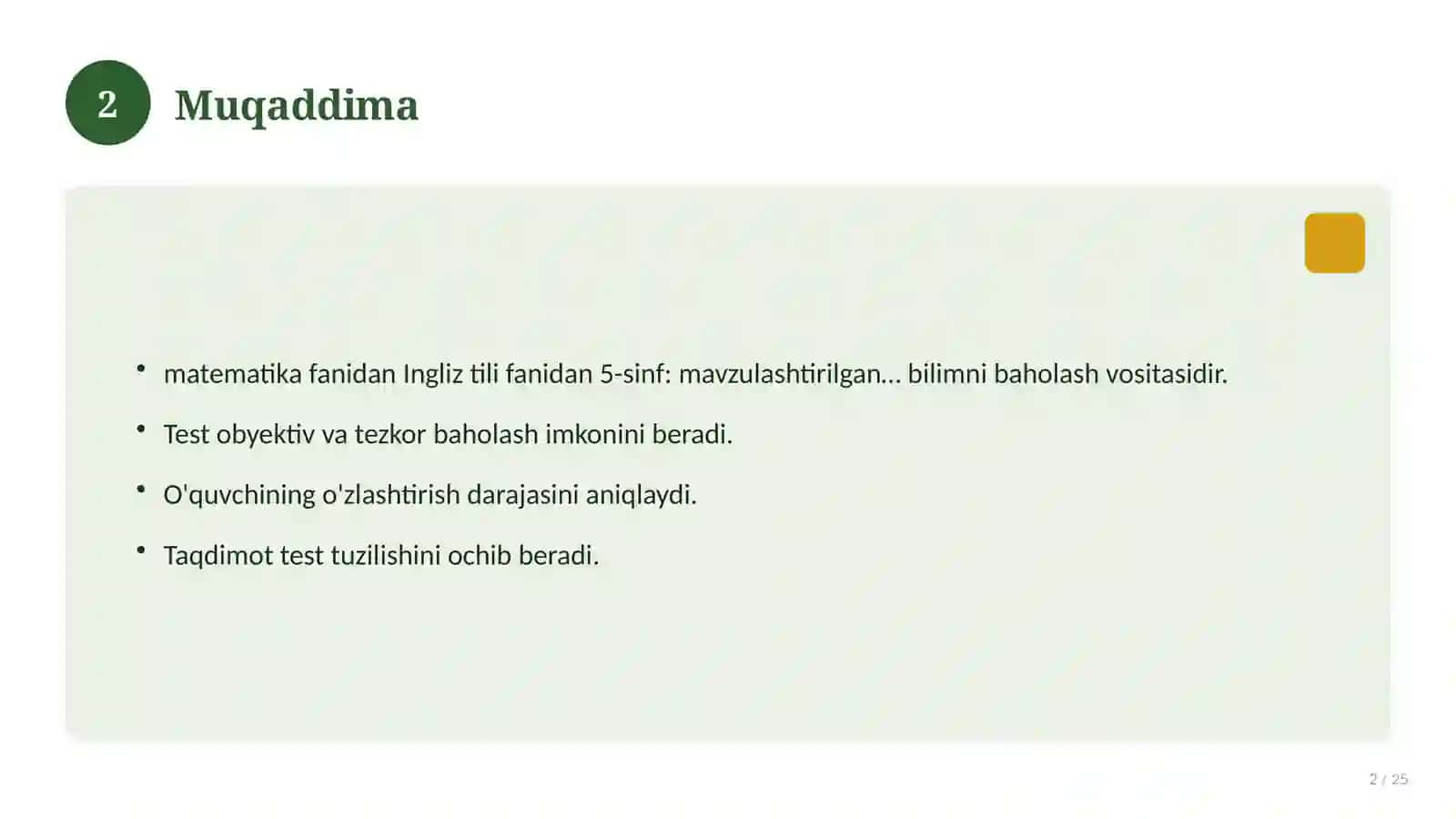 Ingliz tili fanidan 5-sinf: mavzulashtirilgan nazorat ishi va tahlil 2