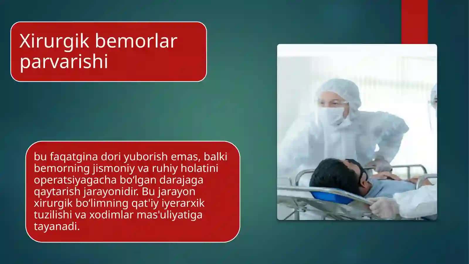 tibbiyot kasbiga kirish/Xirurgik bemorlar, umumiy parvarishi: Tuzilishi va tashkillashtirilishi. mavzusida mustaqil ish 2