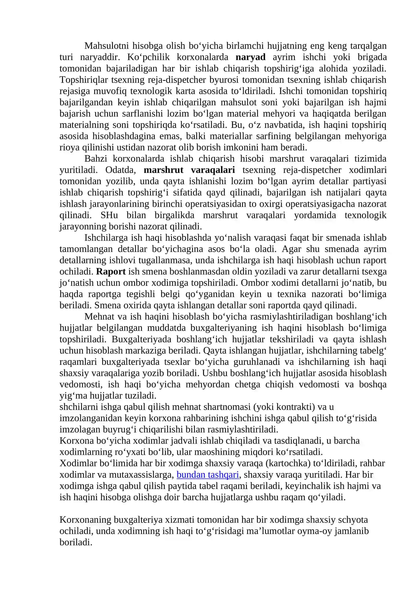 Mehnat va ish haqini dastlabki hujjatlarda rasmiylashtirish, uni umumlashtirish 2