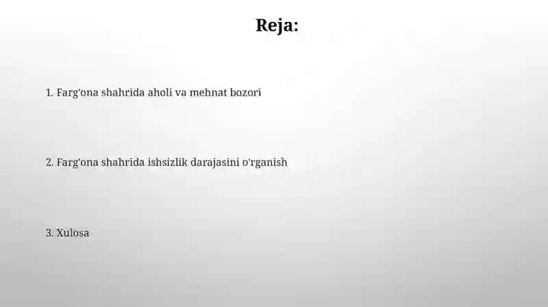 Fargona shahar ishsizlik darajasi statistikasi 2
