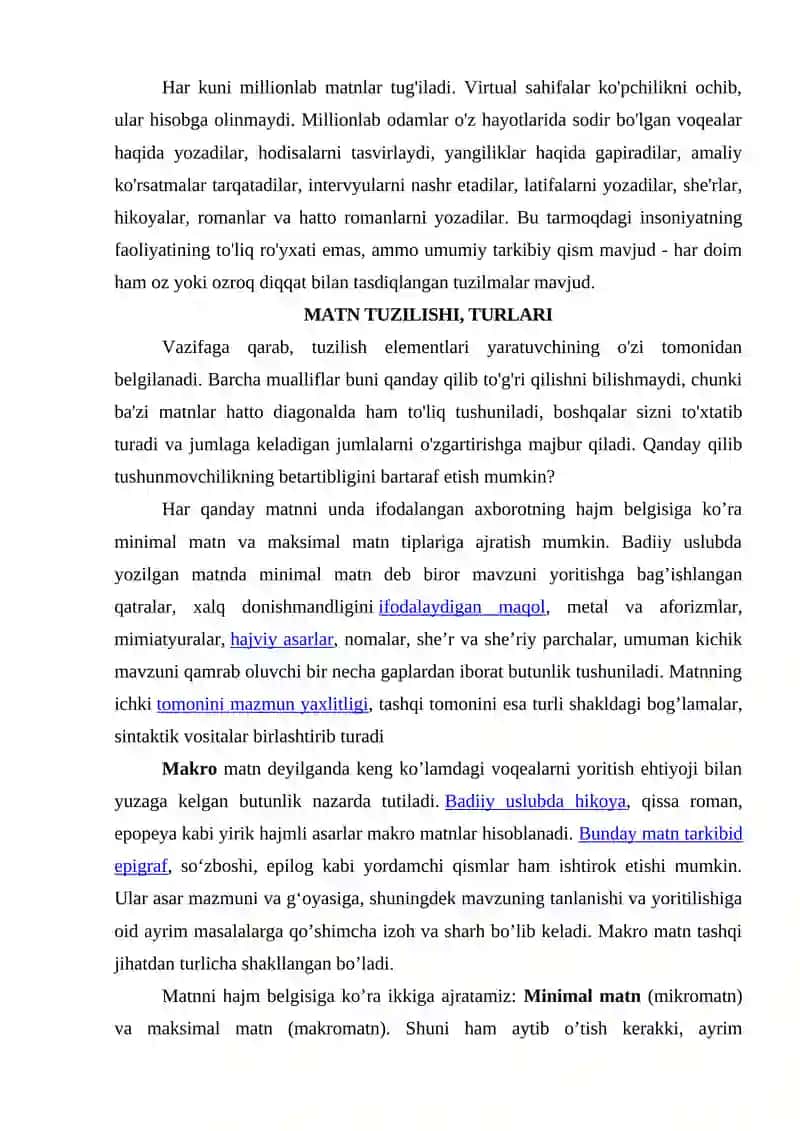 MAVZU. MATN VA UNING TURLARI. MIKRO MATN VA MAKRO MATN 2