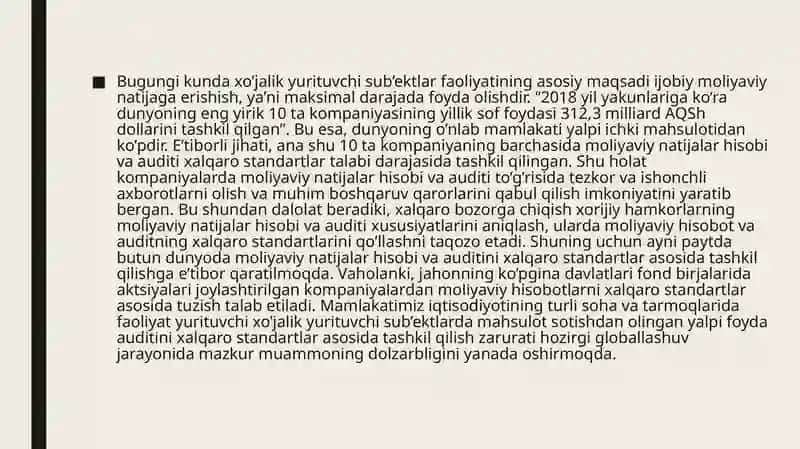 Mahsulot sotishdan olingan yalpi foyda auditini 2