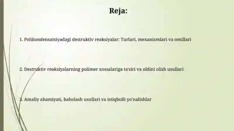 Polikondensatlanishdagi destruktiv reaksiyalar 2