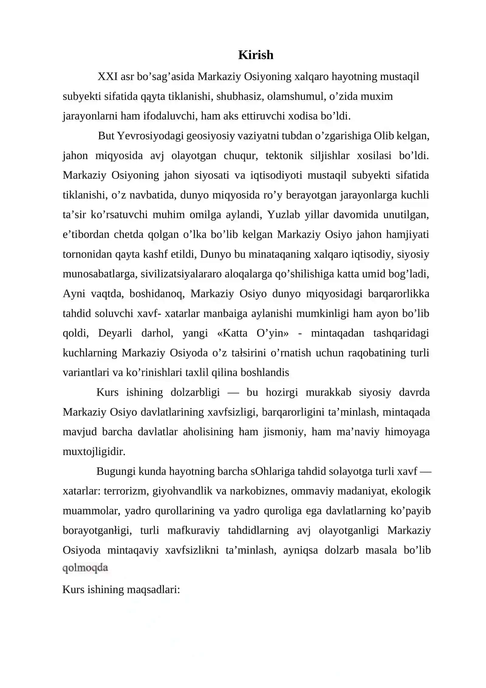 Markaziy Osiyo mintaqasining ahamiyati va xavfsizlik masalalari 2